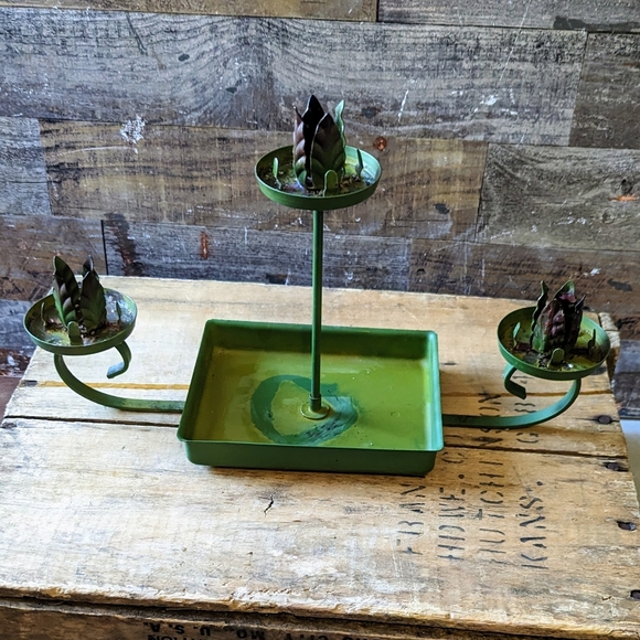 Vintage Metal Green Candelabra With Glass Globes - Picture 15 of 15
